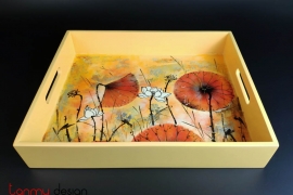 Rectangle lacquer tray with hand painted lotus 30*36cm
